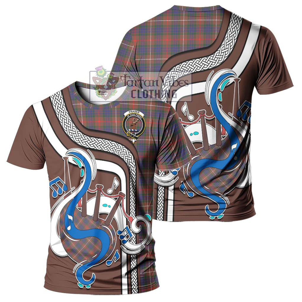 Fraser Hunting Modern Tartan T-Shirt with Epic Bagpipe Style - Tartanvibesclothing Shop