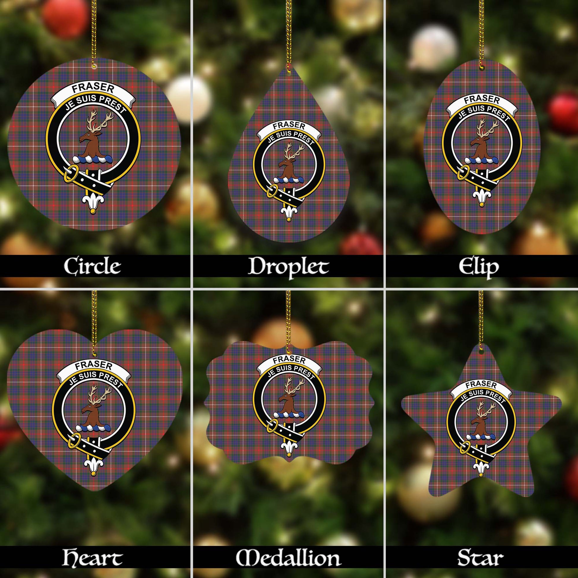 Fraser Hunting Modern Tartan Christmas Ornaments with Family Crest - Tartanvibesclothing