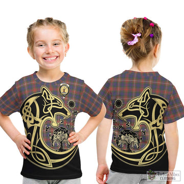 Fraser Hunting Modern Tartan Kid T-Shirt with Family Crest Celtic Wolf Style