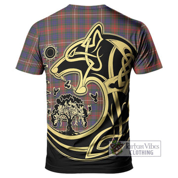 Fraser Hunting Modern Tartan T-Shirt with Family Crest Celtic Wolf Style