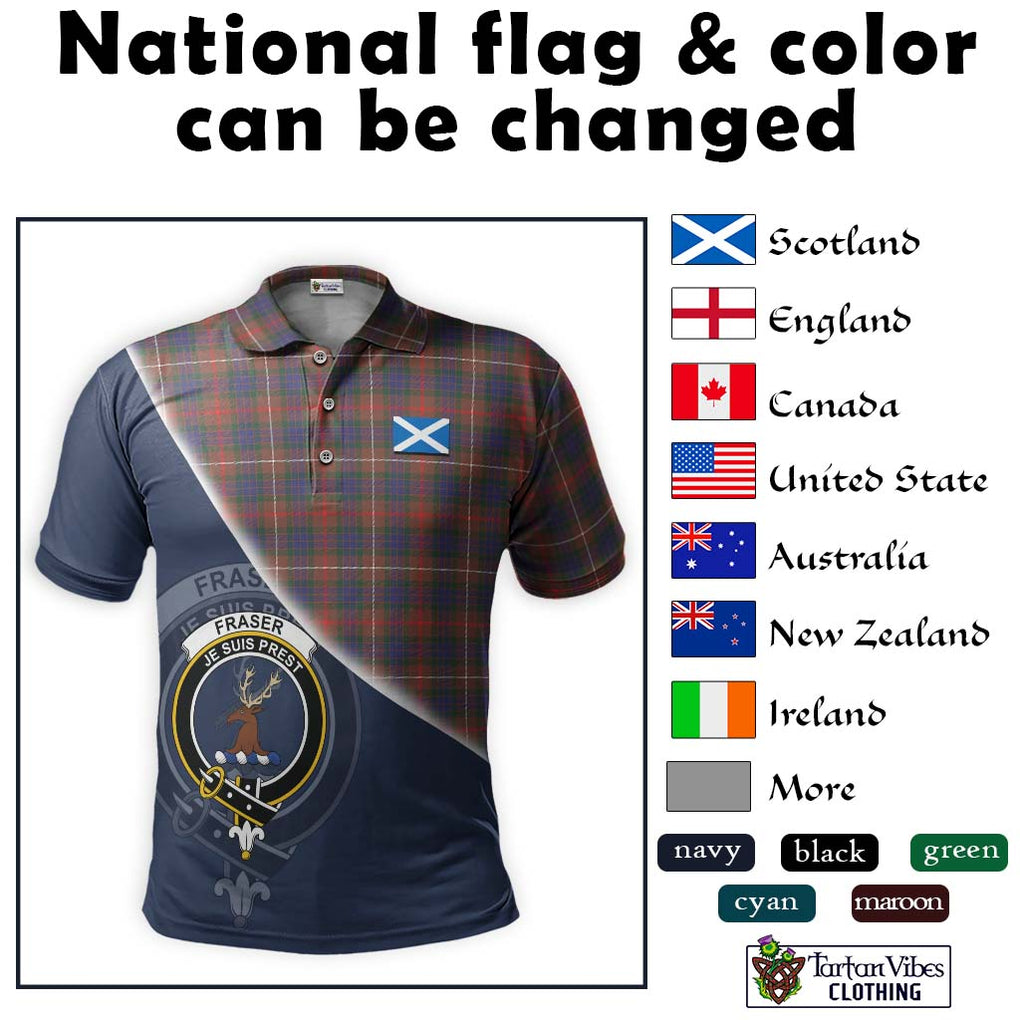 Fraser Hunting Modern Tartan Polo Shirt with Personalised National Flag and Family Crest Half Style - Tartanvibesclothing Shop