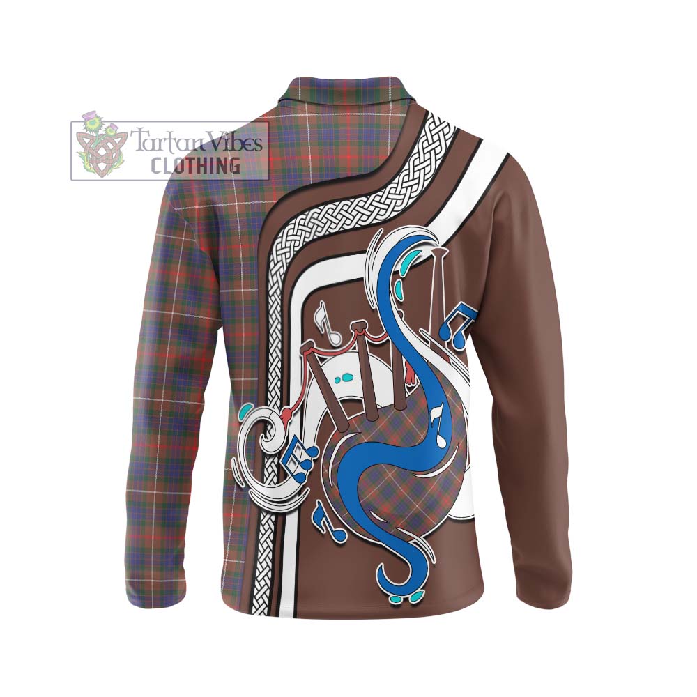 Tartan Vibes Clothing Fraser Hunting Modern Tartan Long Sleeve Polo Shirt with Epic Bagpipe Style