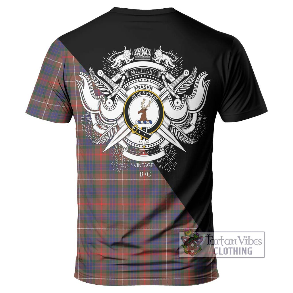 Fraser Hunting Modern Tartan T-Shirt with Family Crest and Military Logo Style - Tartanvibesclothing Shop