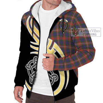 Fraser Hunting Modern Tartan Sherpa Hoodie with Family Crest and Celtic Symbol Style