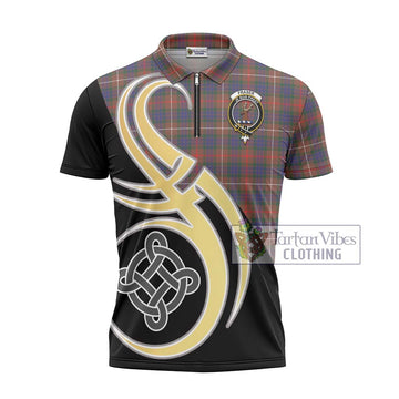 Fraser Hunting Modern Tartan Zipper Polo Shirt with Family Crest and Celtic Symbol Style