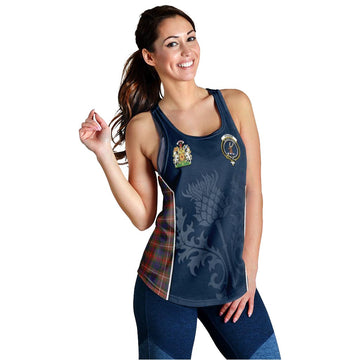 Fraser Hunting Modern Tartan Women's Racerback Tanks with Family Crest and Scottish Thistle Vibes Sport Style