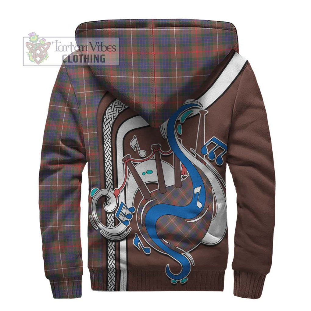 Fraser Hunting Modern Tartan Sherpa Hoodie with Epic Bagpipe Style - Tartanvibesclothing Shop