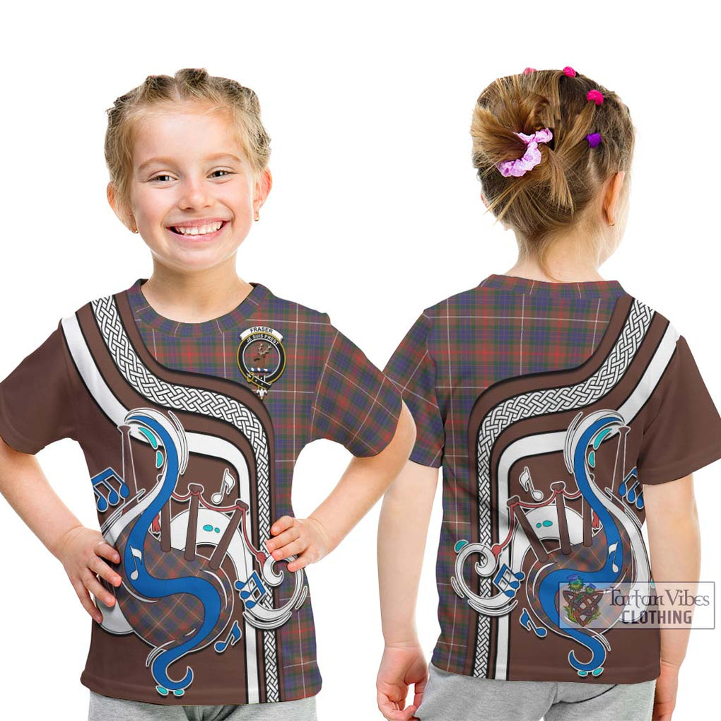 Tartan Vibes Clothing Fraser Hunting Modern Tartan Kid T-Shirt with Epic Bagpipe Style