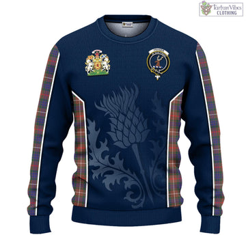 Fraser Hunting Modern Tartan Knitted Sweatshirt with Family Crest and Scottish Thistle Vibes Sport Style