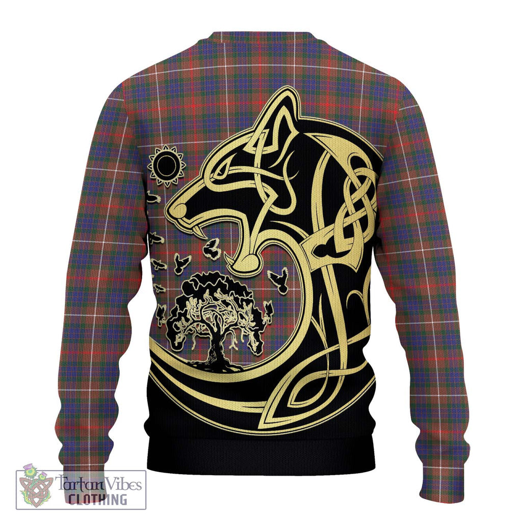 Fraser Hunting Modern Tartan Knitted Sweater with Family Crest Celtic Wolf Style - Tartan Vibes Clothing