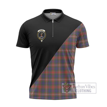 Fraser Hunting Modern Tartan Zipper Polo Shirt with Family Crest and Military Logo Style