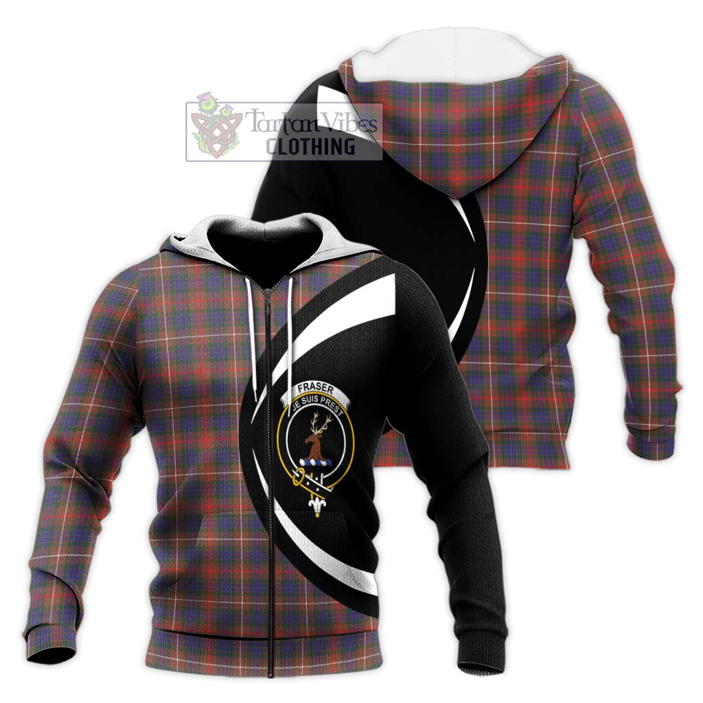 Tartan Vibes Clothing Fraser Hunting Modern Tartan Knitted Hoodie with Family Crest Circle Style