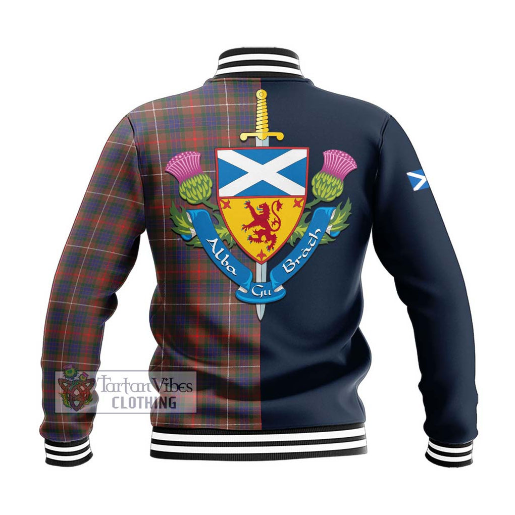 Tartan Vibes Clothing Fraser Hunting Modern Tartan Baseball Jacket with Scottish Lion Royal Arm Half Style