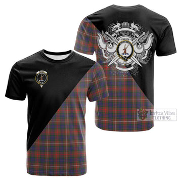 Fraser Hunting Modern Tartan Cotton T-shirt with Family Crest and Military Logo Style