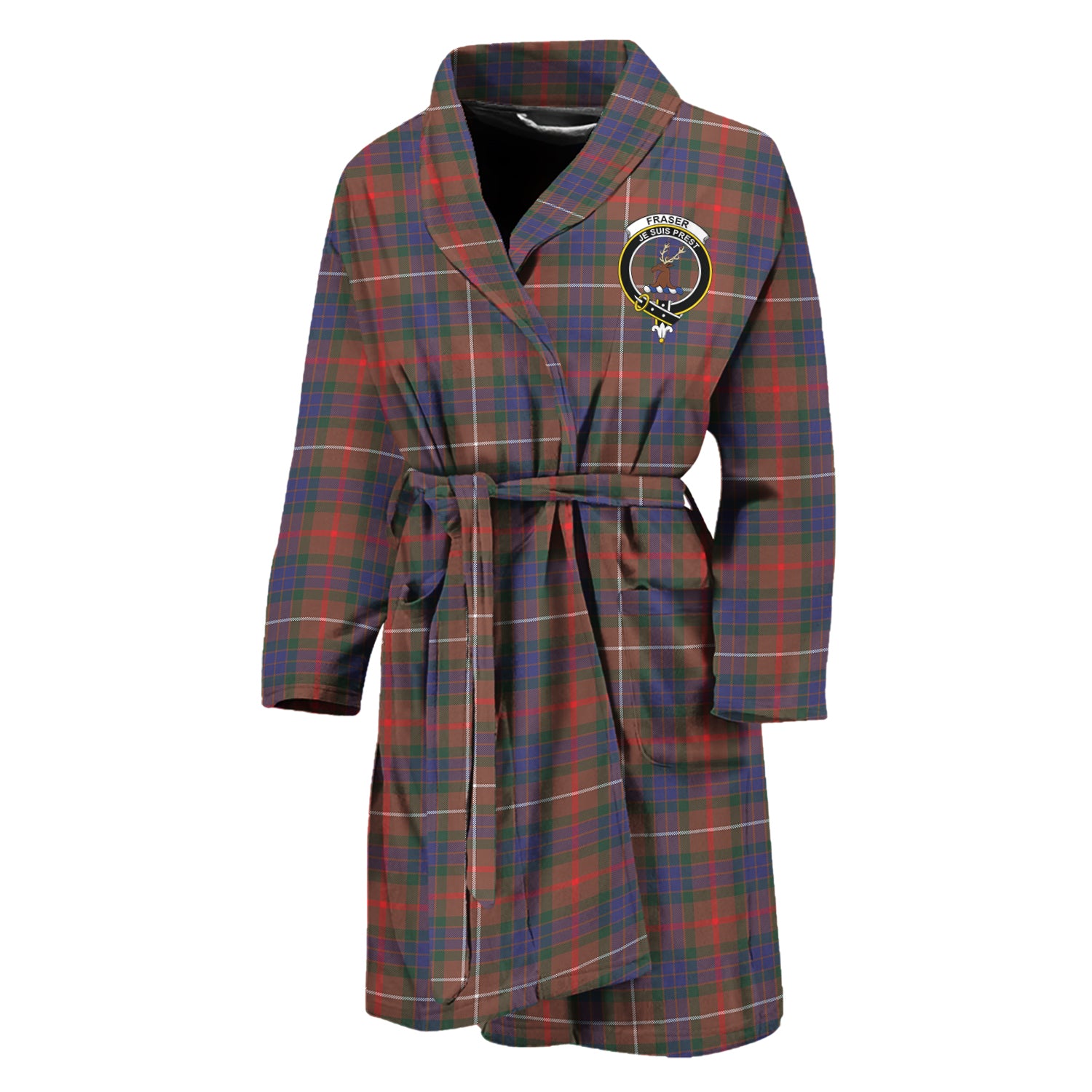 Fraser Hunting Modern Tartan Bathrobe with Family Crest Unisex M - Tartan Vibes Clothing