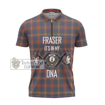 Fraser Hunting Modern Tartan Zipper Polo Shirt with Family Crest DNA In Me Style