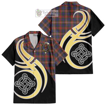 Fraser Hunting Modern Tartan Short Sleeve Button Shirt with Family Crest and Celtic Symbol Style