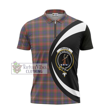 Fraser Hunting Modern Tartan Zipper Polo Shirt with Family Crest Circle Style