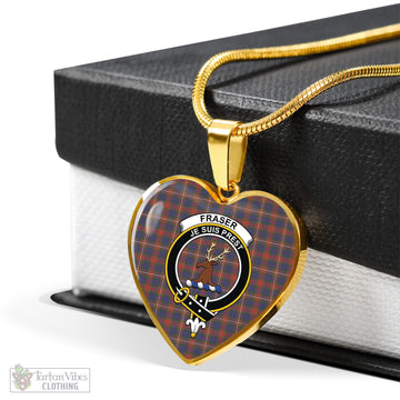 Fraser Hunting Modern Tartan Heart Necklace with Family Crest