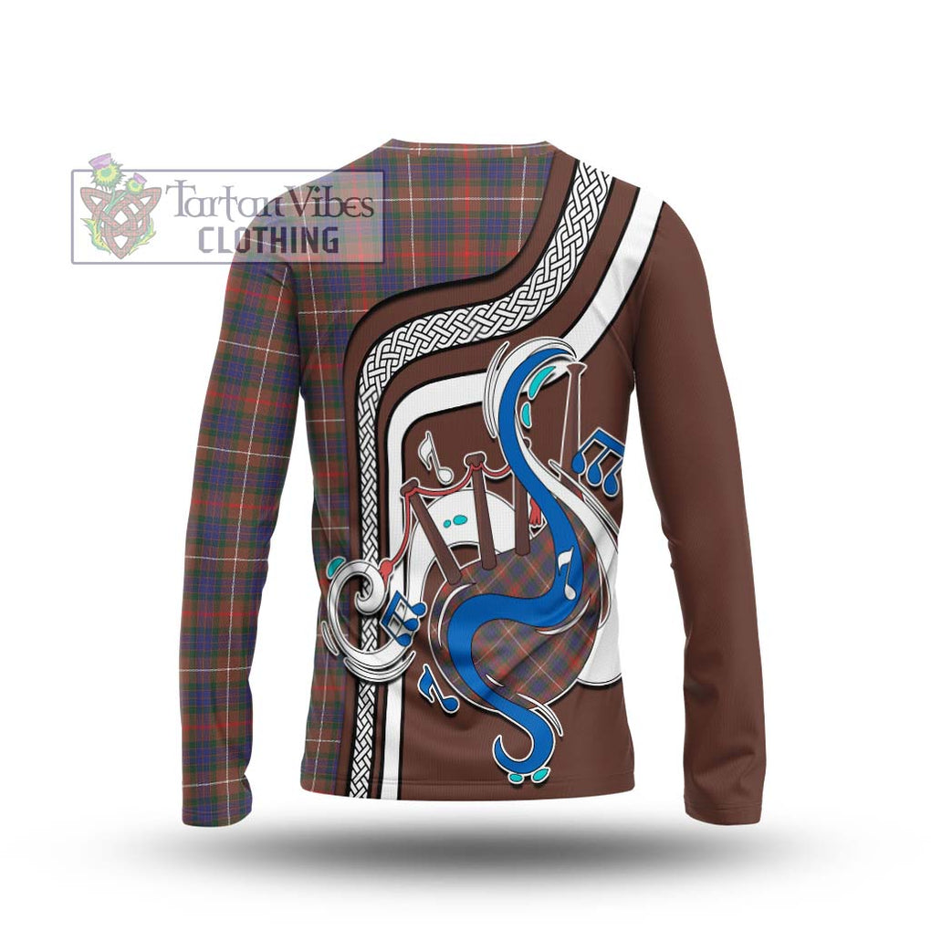 Tartan Vibes Clothing Fraser Hunting Modern Tartan Long Sleeve T-Shirt with Epic Bagpipe Style