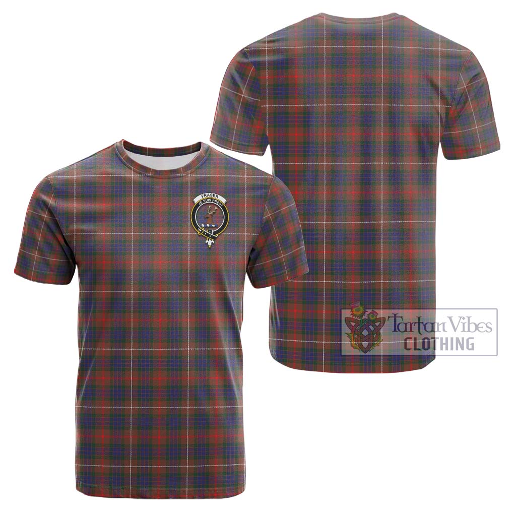 Tartan Vibes Clothing Fraser Hunting Modern Tartan Cotton T-Shirt with Family Crest