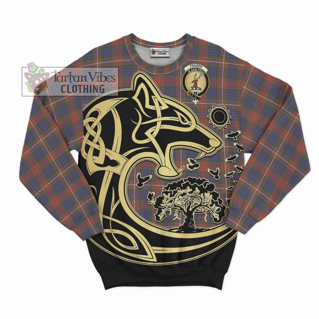 Fraser Hunting Modern Tartan Sweatshirt with Family Crest Celtic Wolf Style - Tartan Vibes Clothing