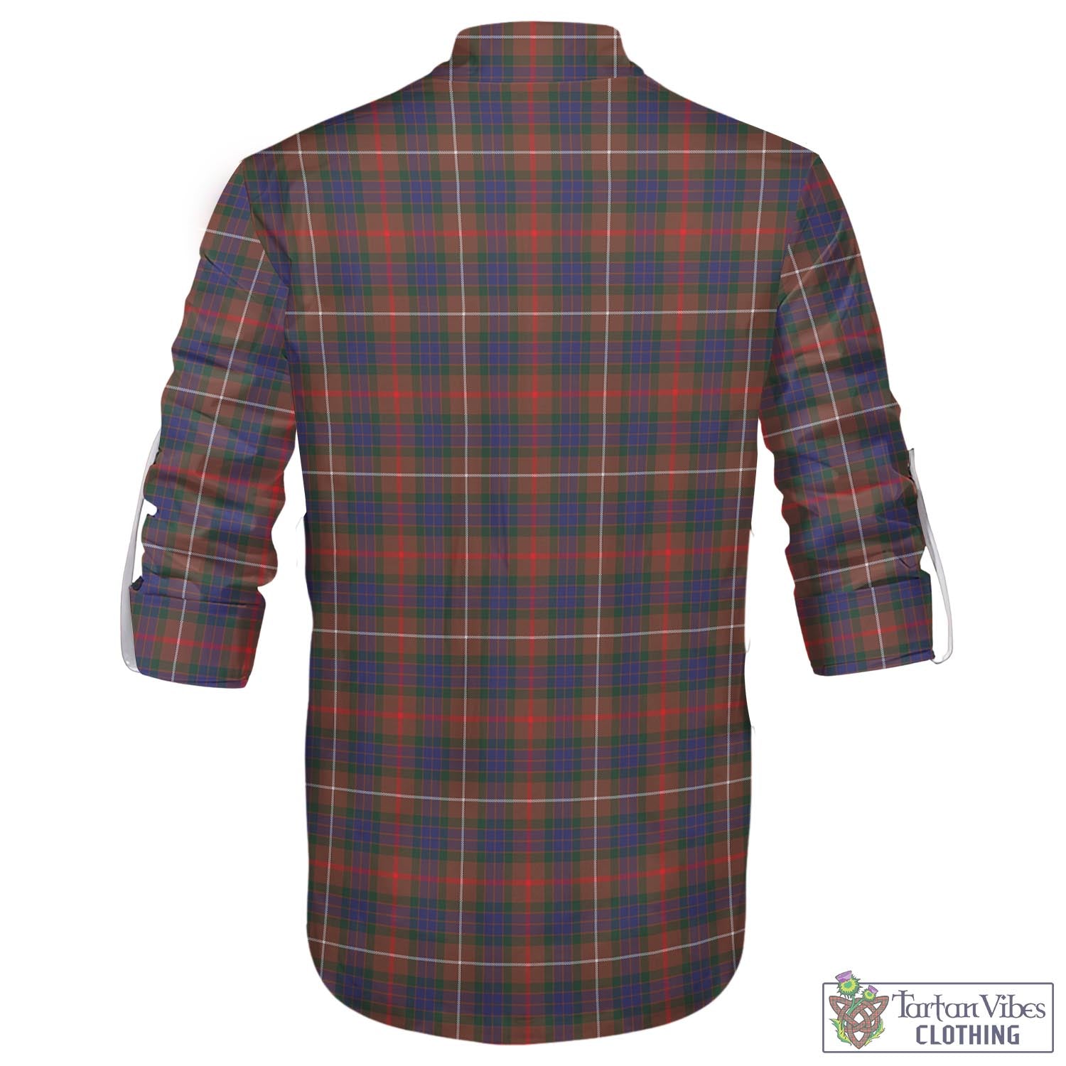 Tartan Vibes Clothing Fraser Hunting Modern Tartan Men's Scottish Traditional Jacobite Ghillie Kilt Shirt with Family Crest