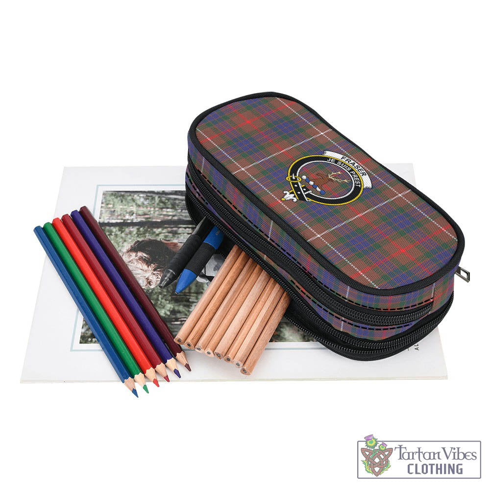 Tartan Vibes Clothing Fraser Hunting Modern Tartan Pen and Pencil Case with Family Crest