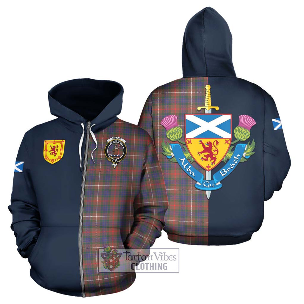 Tartan Vibes Clothing Fraser Hunting Modern Tartan Hoodie with Scottish Lion Royal Arm Half Style