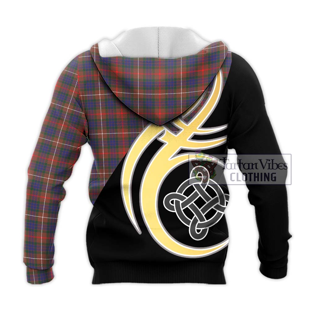 Tartan Vibes Clothing Fraser Hunting Modern Tartan Knitted Hoodie with Family Crest and Celtic Symbol Style