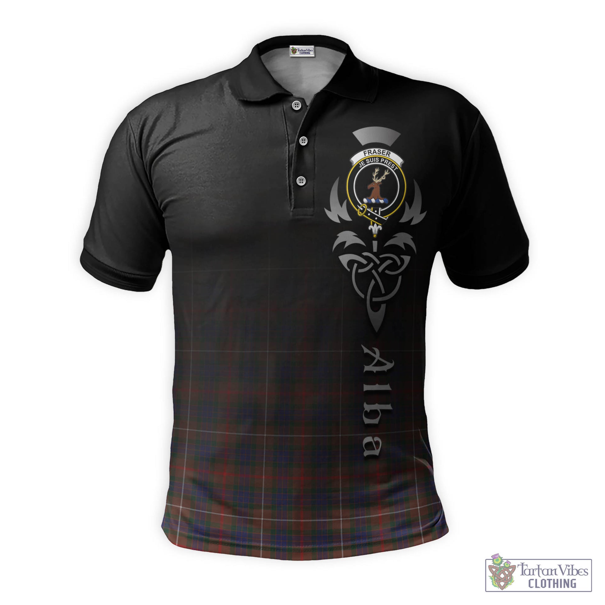 Tartan Vibes Clothing Fraser Hunting Modern Tartan Polo Shirt Featuring Alba Gu Brath Family Crest Celtic Inspired