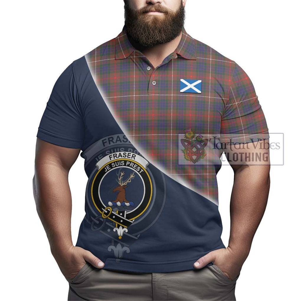 Fraser Hunting Modern Tartan Polo Shirt with Personalised National Flag and Family Crest Half Style - Tartanvibesclothing Shop