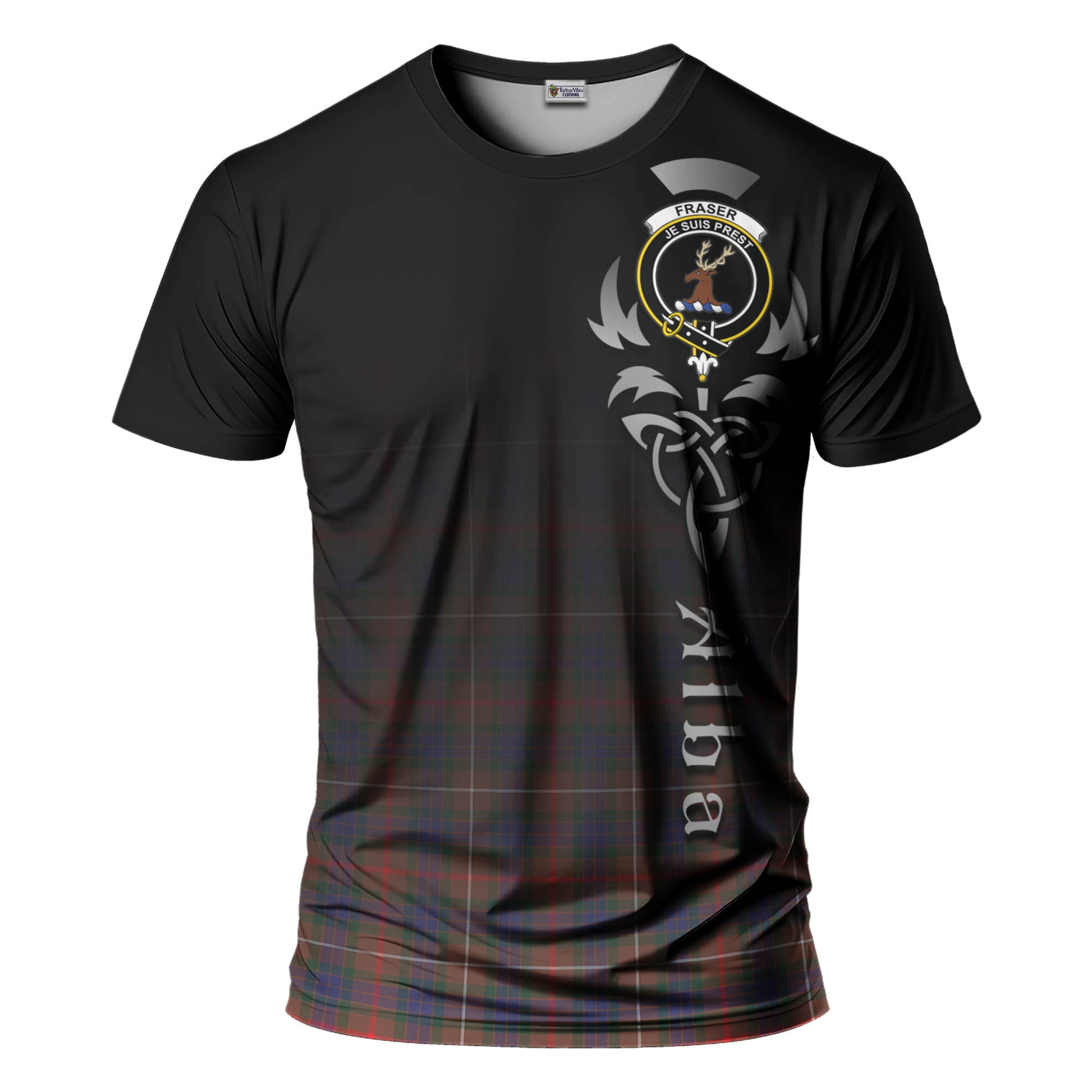 Tartan Vibes Clothing Fraser Hunting Modern Tartan T-Shirt Featuring Alba Gu Brath Family Crest Celtic Inspired