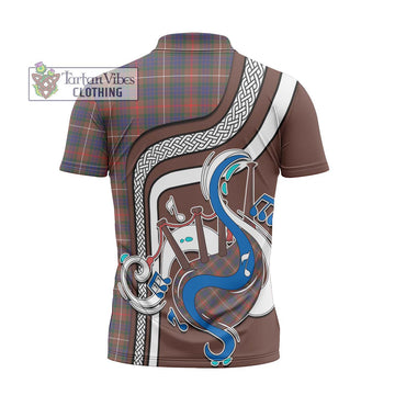 Fraser Hunting Modern Tartan Zipper Polo Shirt with Epic Bagpipe Style