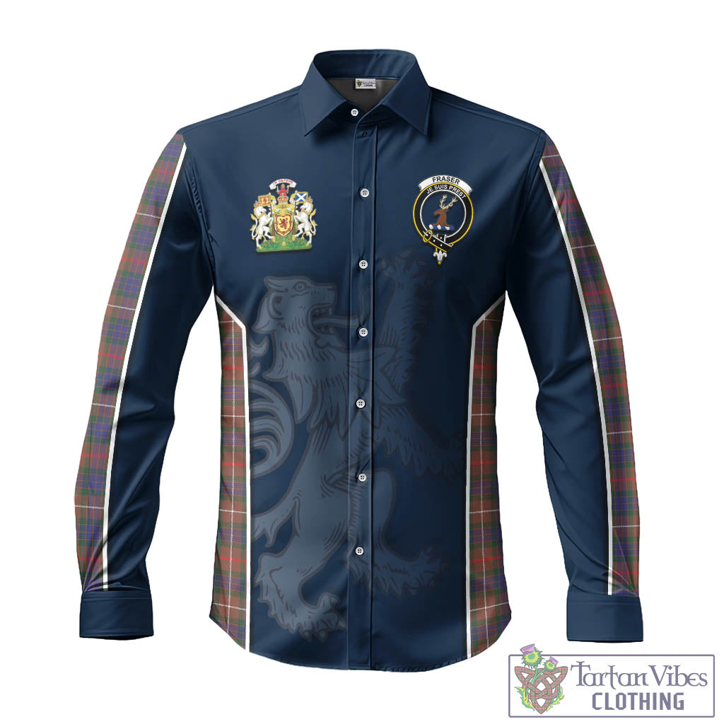 Tartan Vibes Clothing Fraser Hunting Modern Tartan Long Sleeve Button Up Shirt with Family Crest and Lion Rampant Vibes Sport Style