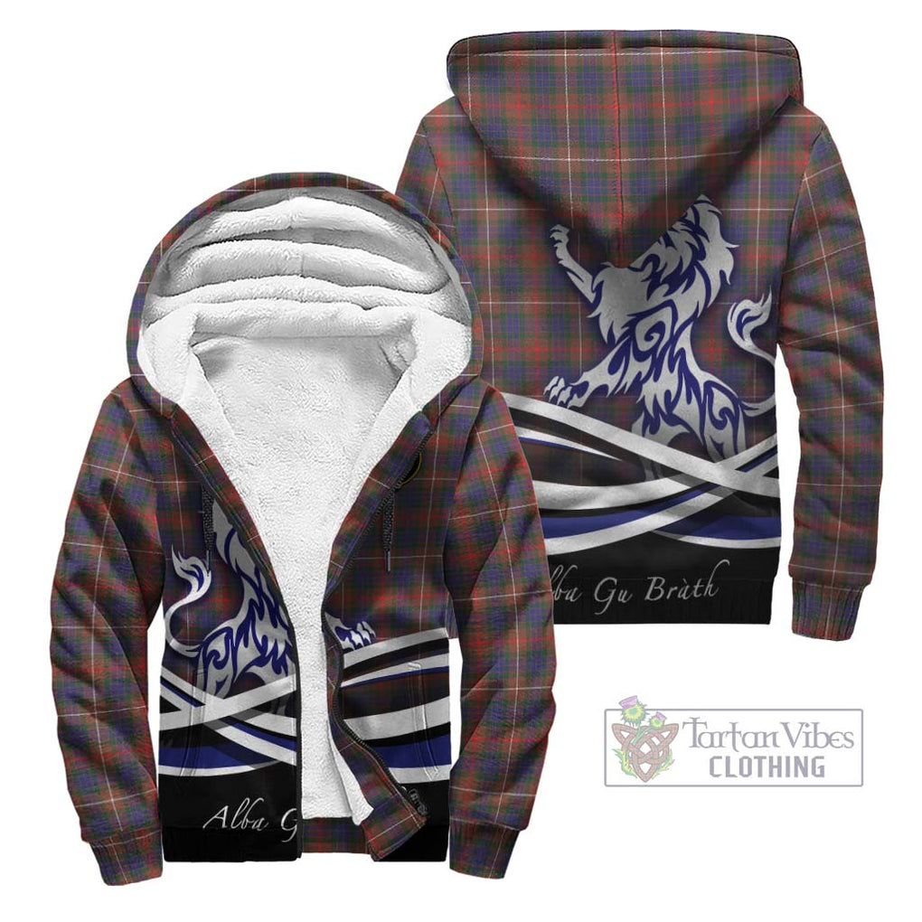 Fraser Hunting Modern Tartan Sherpa Hoodie with Alba Gu Brath Regal Lion Emblem Unisex - Tartanvibesclothing Shop