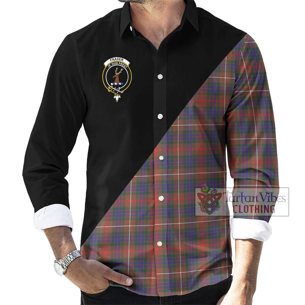 Fraser Hunting Modern Tartan Long Sleeve Button Shirt with Family Crest and Military Logo Style - Tartanvibesclothing Shop