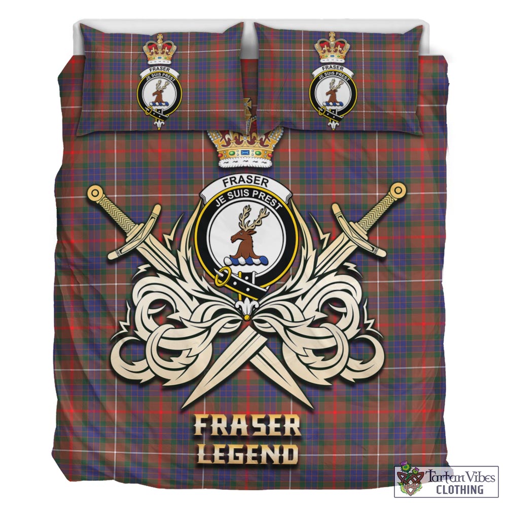 Tartan Vibes Clothing Fraser Hunting Modern Tartan Bedding Set with Clan Crest and the Golden Sword of Courageous Legacy