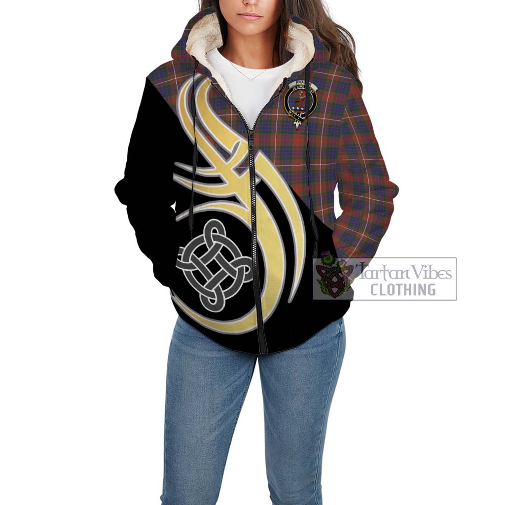 Fraser Hunting Modern Tartan Sherpa Hoodie with Family Crest and Celtic Symbol Style Unisex - Tartan Vibes Clothing