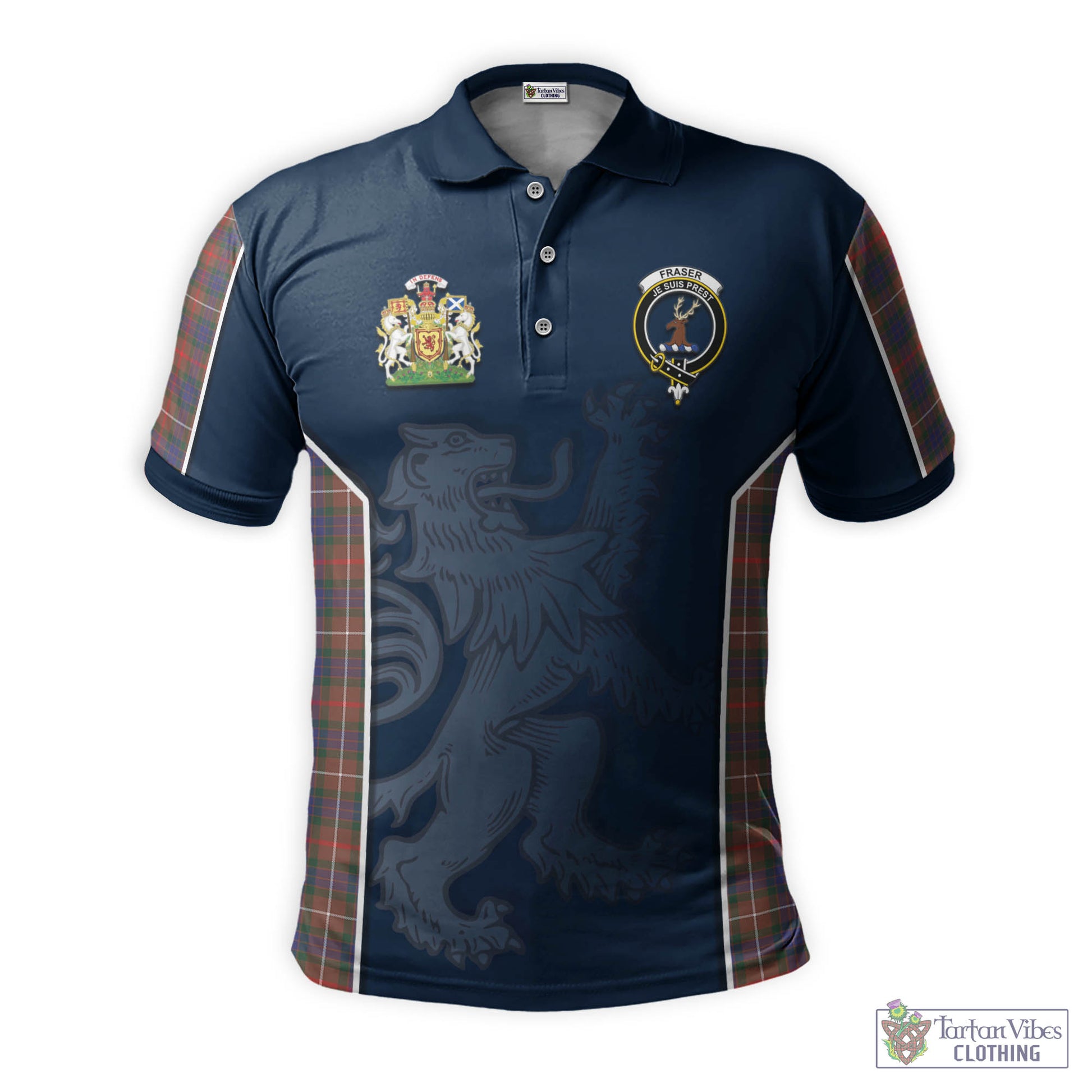 Tartan Vibes Clothing Fraser Hunting Modern Tartan Men's Polo Shirt with Family Crest and Lion Rampant Vibes Sport Style
