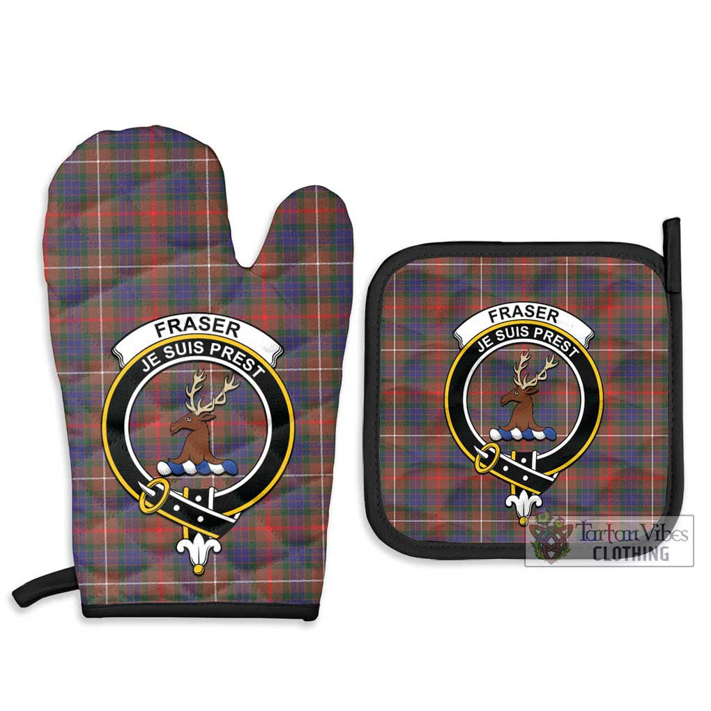 Fraser Hunting Modern Tartan Combo Oven Mitt & Pot-Holder with Family Crest Combo 1 Oven Mitt & 2 Pot-Holder Black - Tartan Vibes Clothing