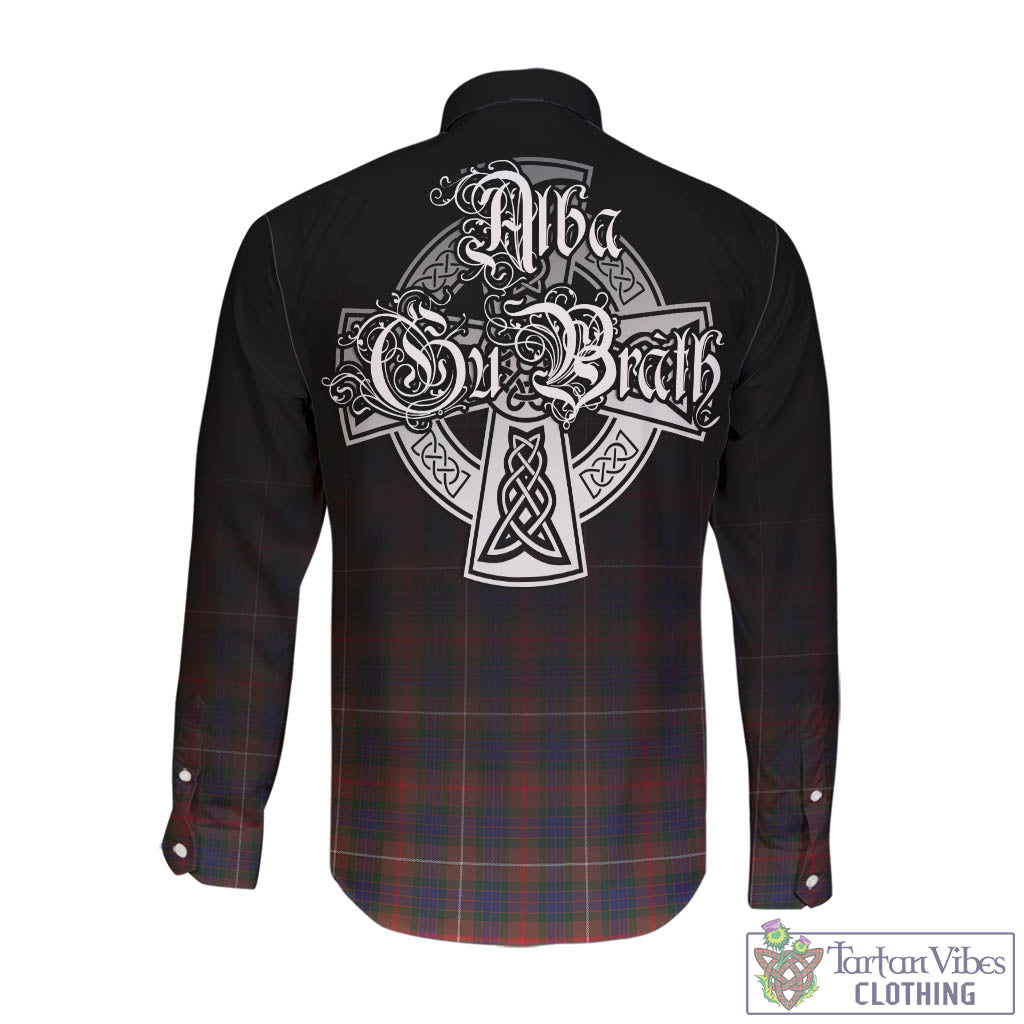 Tartan Vibes Clothing Fraser Hunting Modern Tartan Long Sleeve Button Up Featuring Alba Gu Brath Family Crest Celtic Inspired