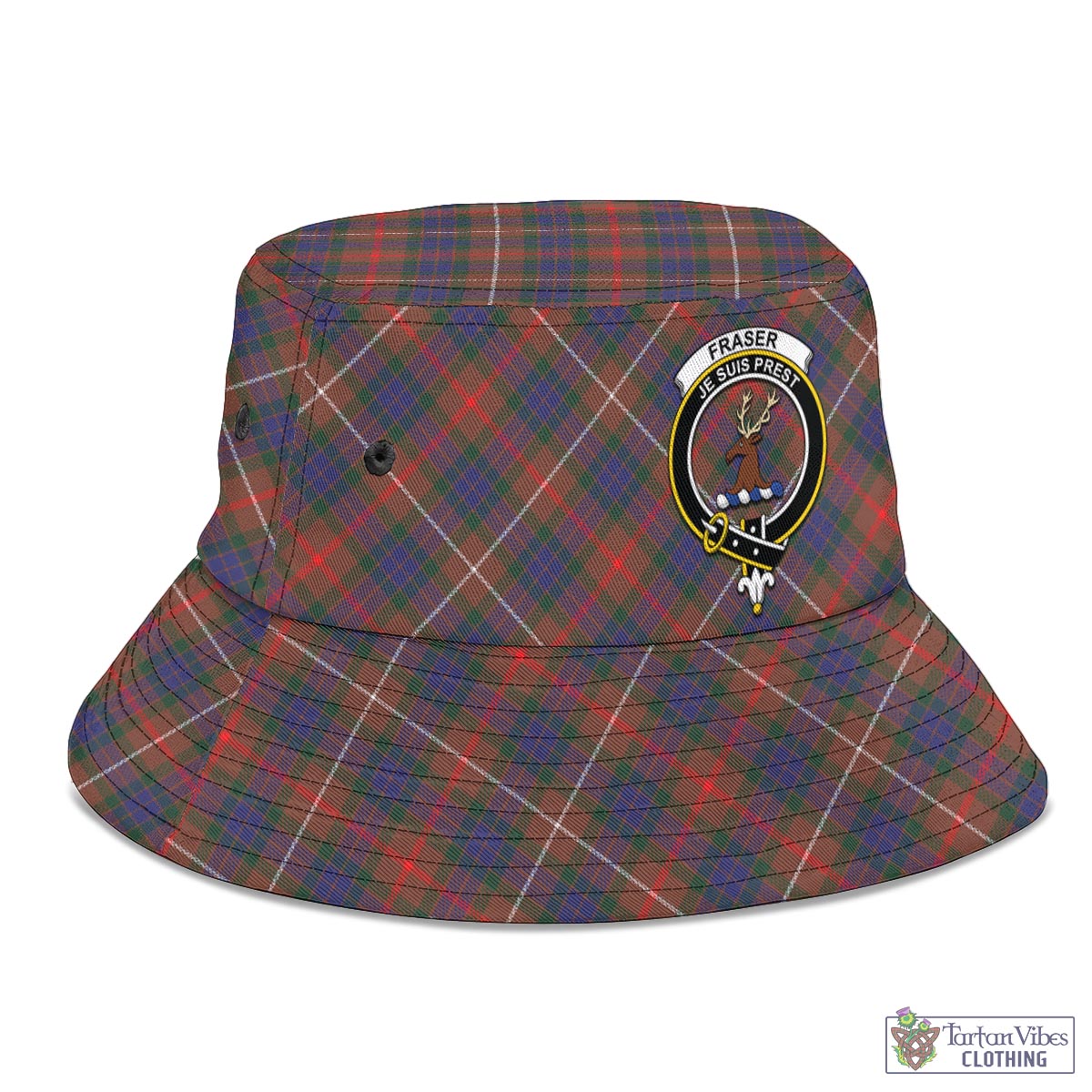 Tartan Vibes Clothing Fraser Hunting Modern Tartan Bucket Hat with Family Crest