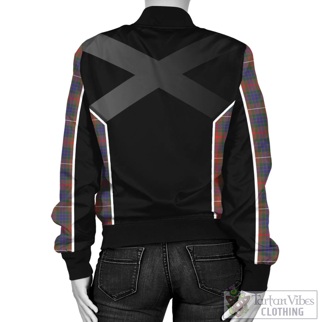 Tartan Vibes Clothing Fraser Hunting Modern Tartan Bomber Jacket with Family Crest and Scottish Thistle Vibes Sport Style