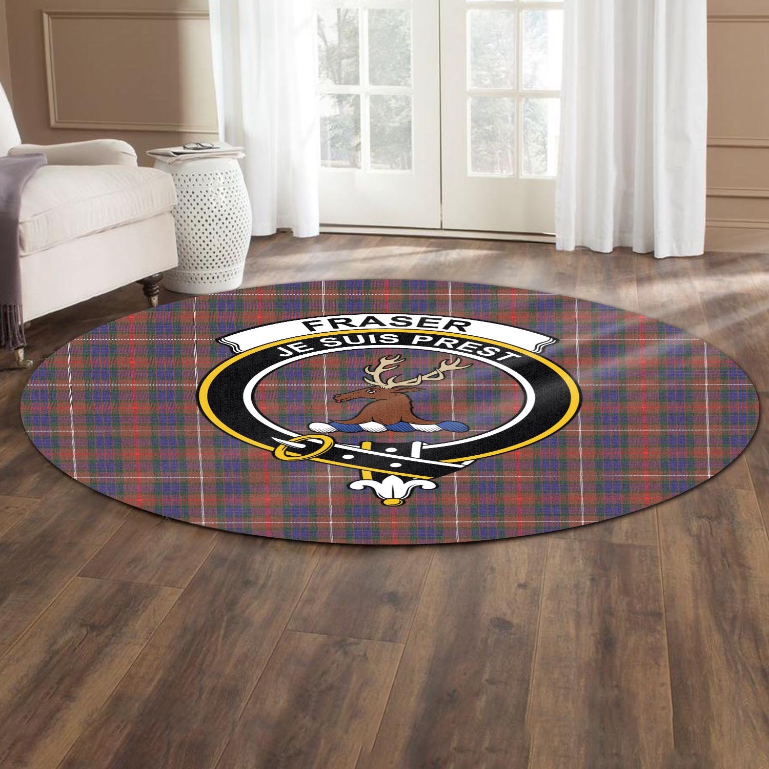 fraser-hunting-modern-tartan-round-rug-with-family-crest