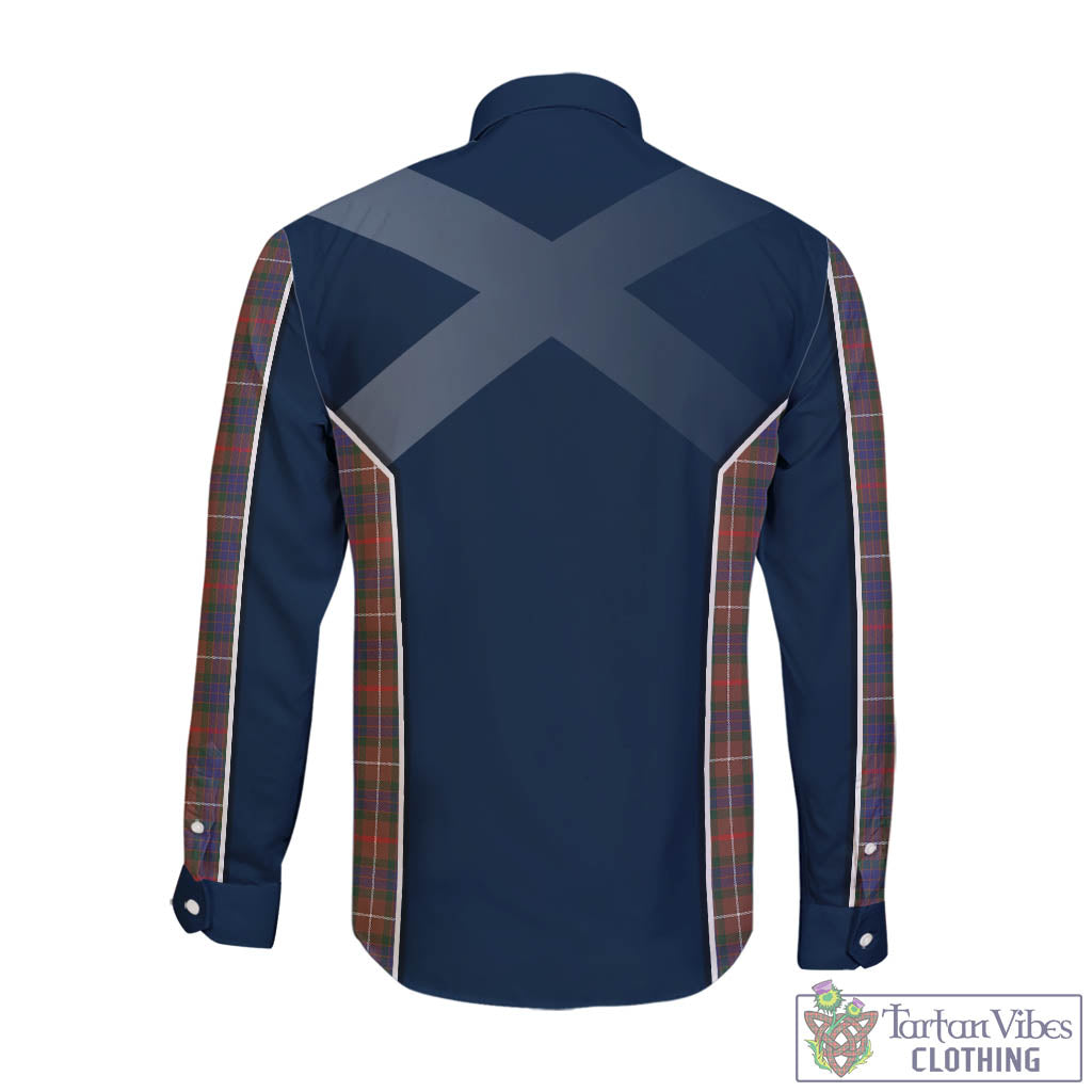 Tartan Vibes Clothing Fraser Hunting Modern Tartan Long Sleeve Button Up Shirt with Family Crest and Scottish Thistle Vibes Sport Style