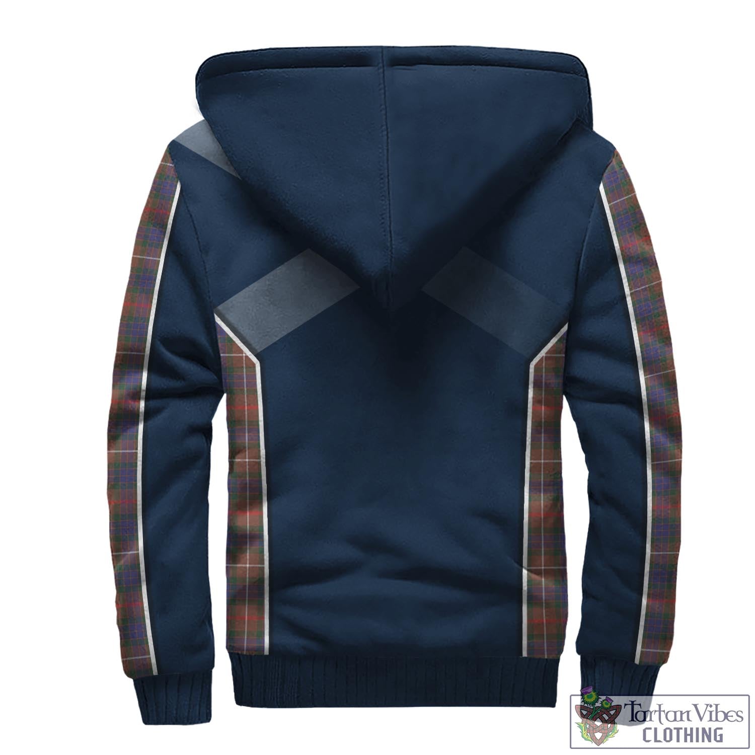 Tartan Vibes Clothing Fraser Hunting Modern Tartan Sherpa Hoodie with Family Crest and Scottish Thistle Vibes Sport Style