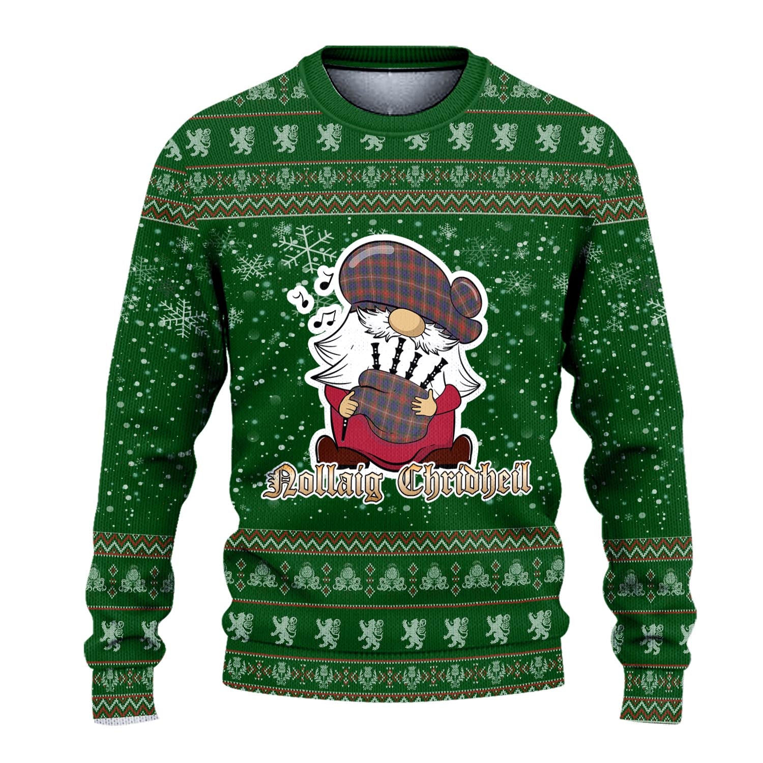 Fraser Hunting Modern Clan Christmas Family Knitted Sweater with Funny Gnome Playing Bagpipes - Tartanvibesclothing