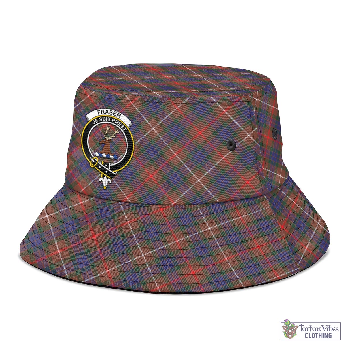 Tartan Vibes Clothing Fraser Hunting Modern Tartan Bucket Hat with Family Crest