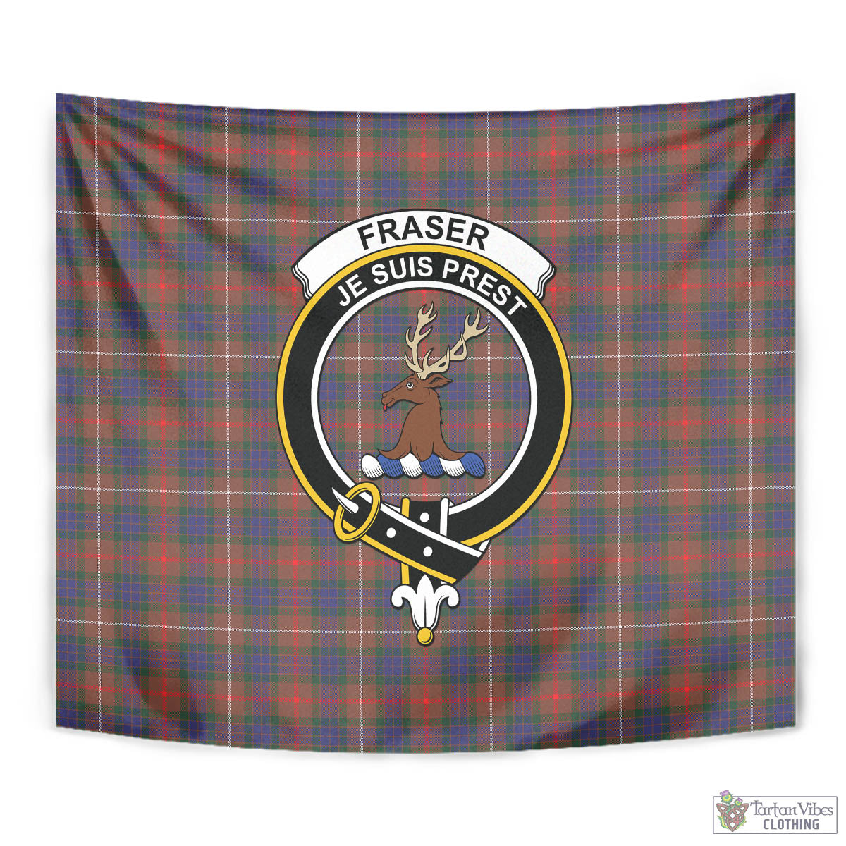 Tartan Vibes Clothing Fraser Hunting Modern Tartan Tapestry Wall Hanging and Home Decor for Room with Family Crest